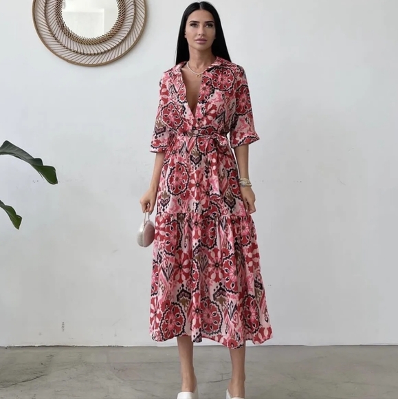 ❌️SOLD❌️ZARA PRINTED BELTED DRESS SIZE L - Picture 5 of 13